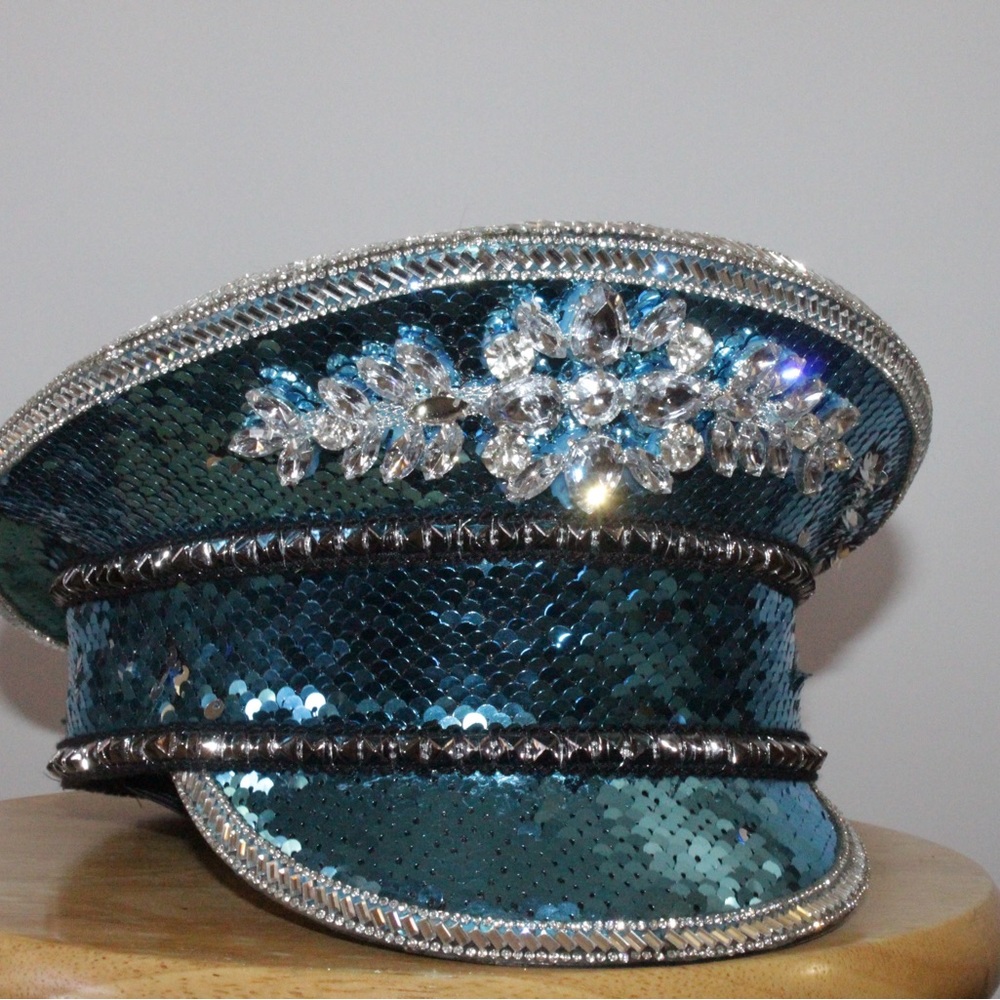 RAVE Turquoise Sequin Captain Hat